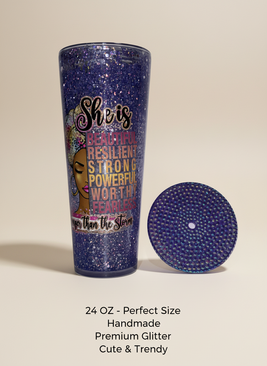 24oz Motivational Quote Snowglobe Tumbler | Ready to Ship Glitter Cup