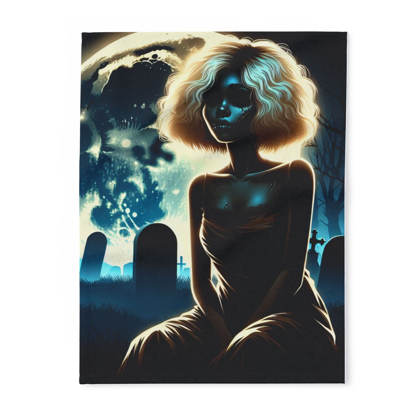 Fleece Blanket - African American Zombie Girl Cemetery Night Design