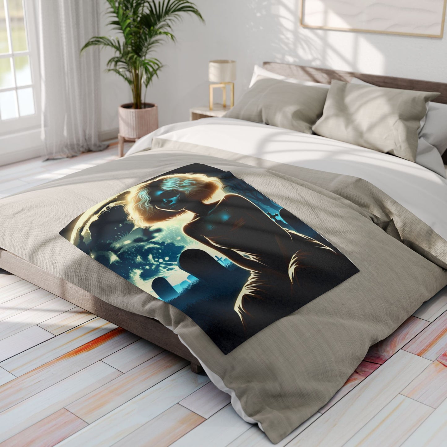 Fleece Blanket - African American Zombie Girl Cemetery Night Design