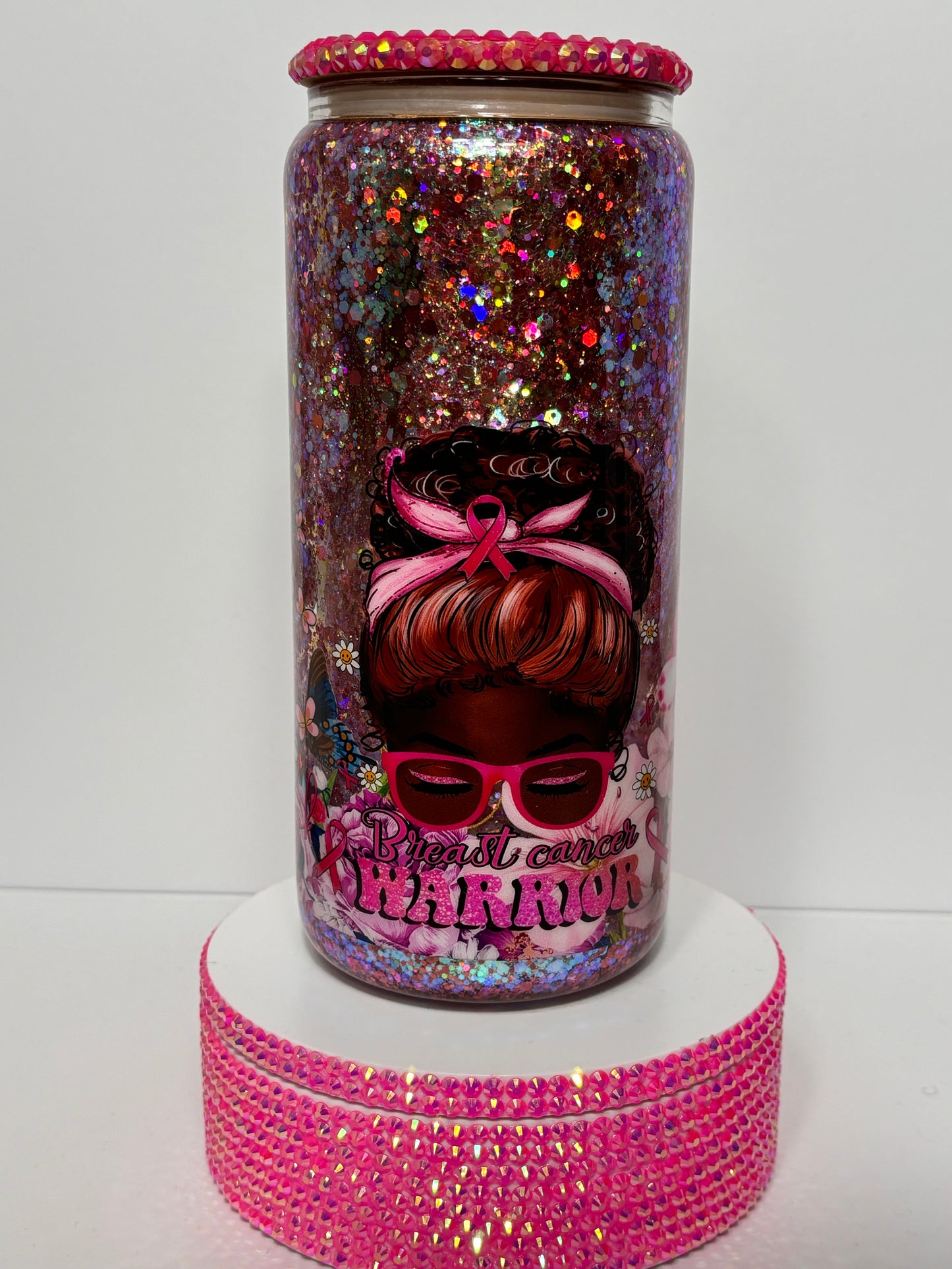 Breast Cancer Awareness Glitter SnowGlobe Tumbler