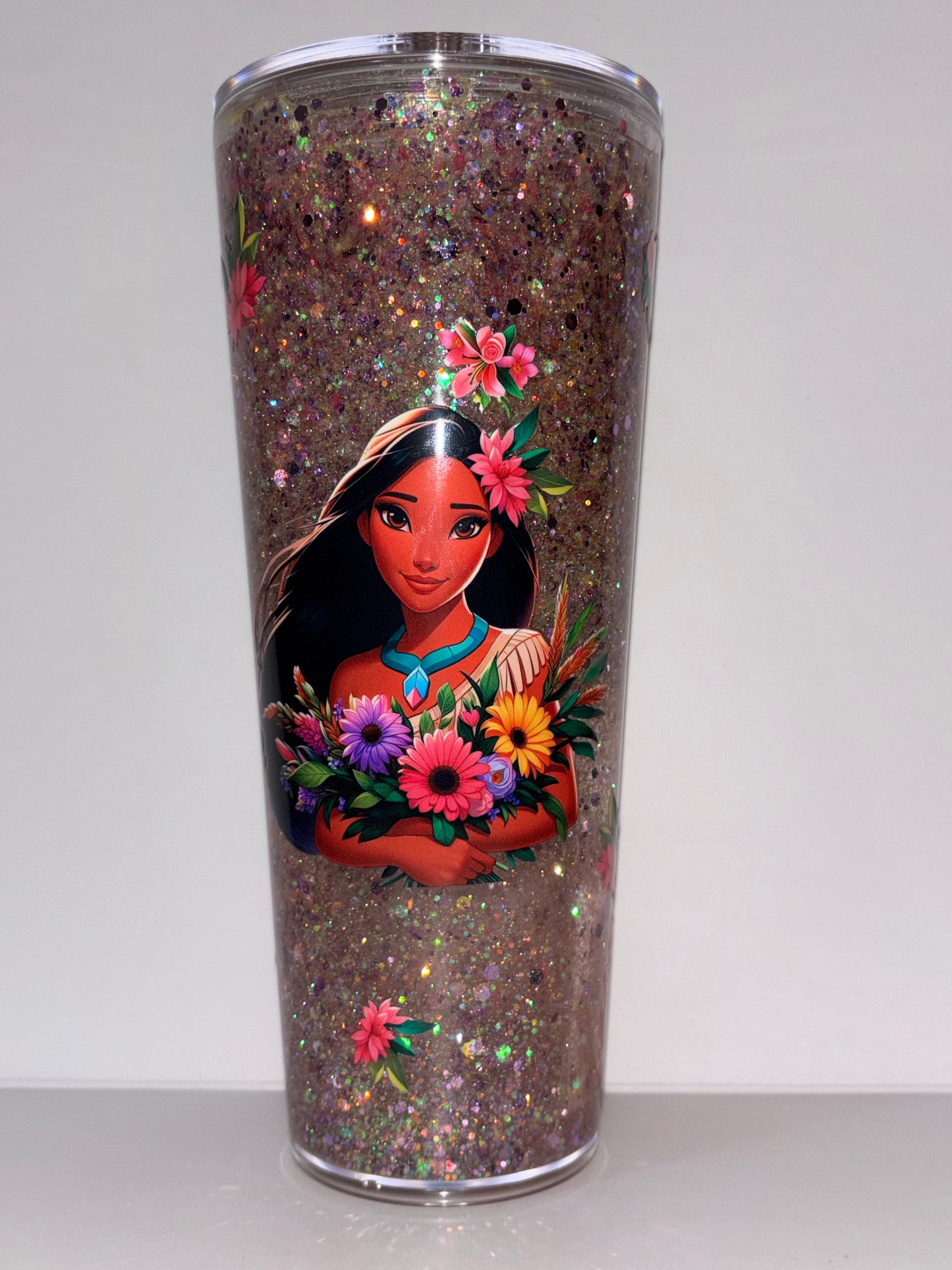 24oz Tropical Princess Snowglobe Tumbler | Ready to Ship Glitter Cup