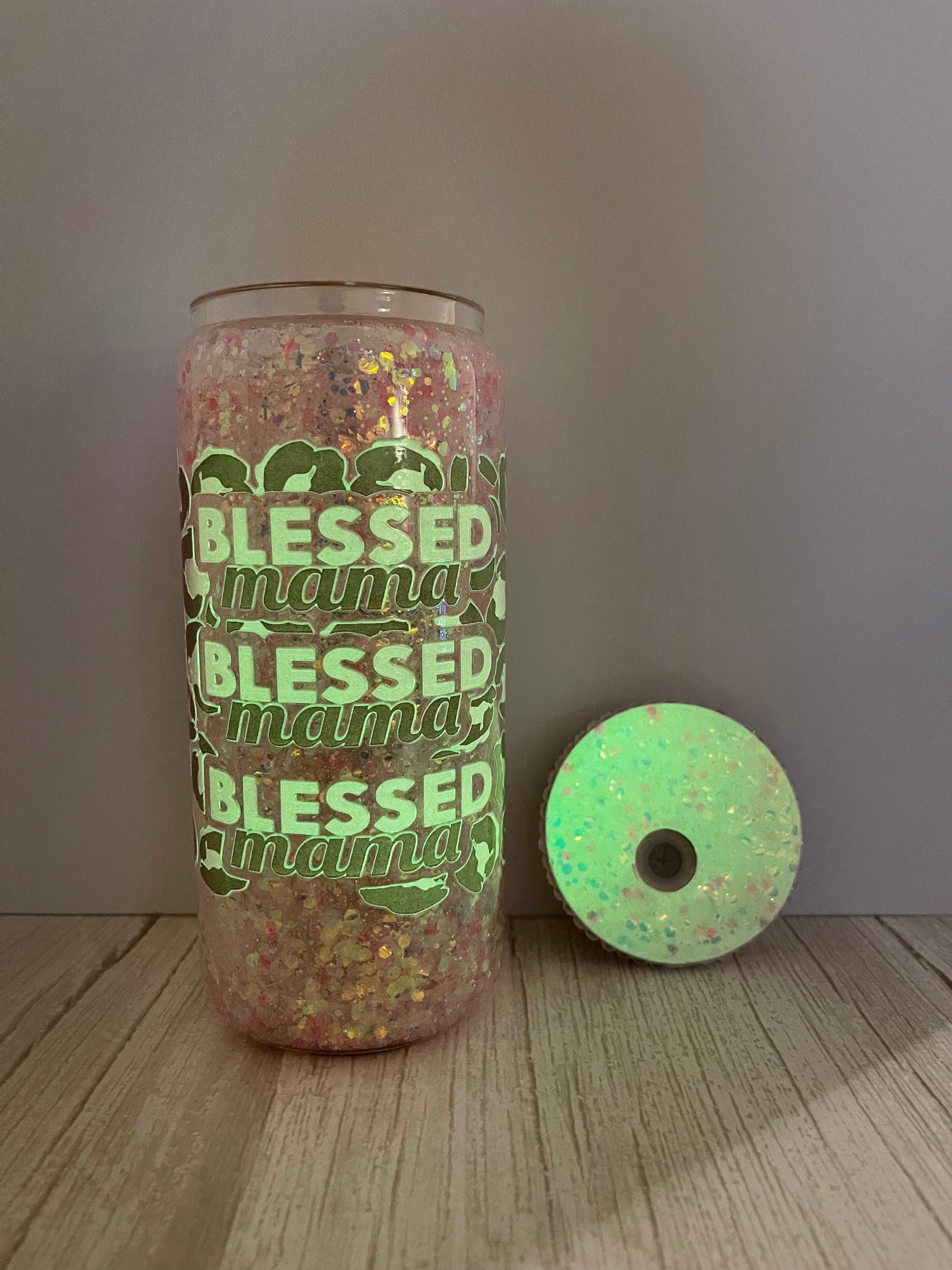 Glow in the dark Mamas Blessed Glass Cup