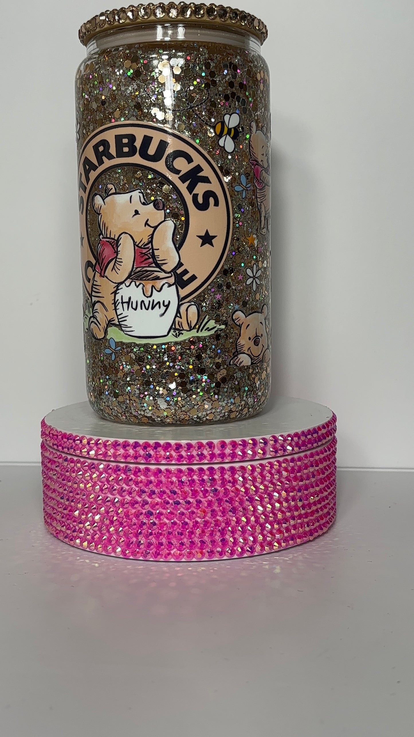 Gold Pooh Glitter Snow Globe Tumbler