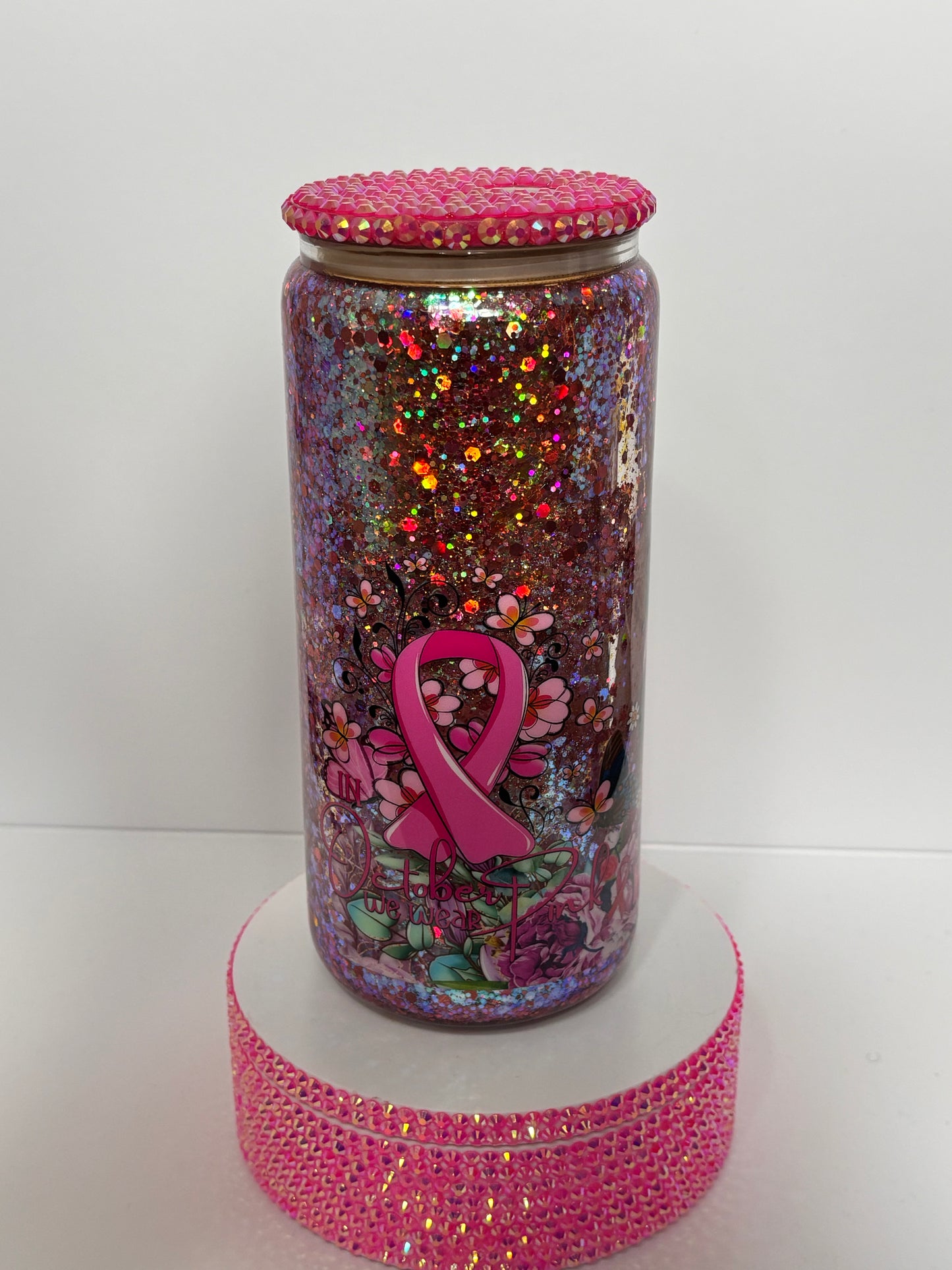 Breast Cancer Awareness Glitter SnowGlobe Tumbler