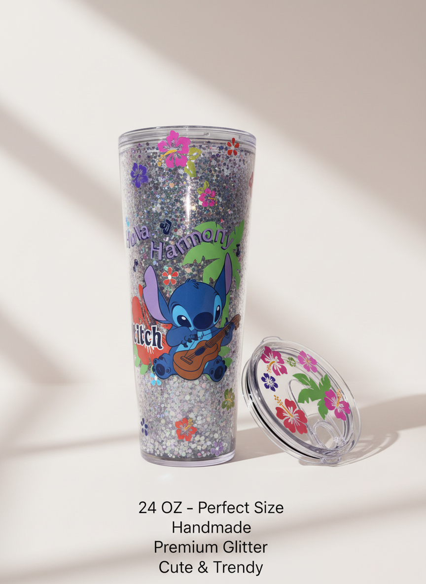 24oz Tropical Blue Alien Snowglobe Tumbler | Ready to Ship Glitter Cup