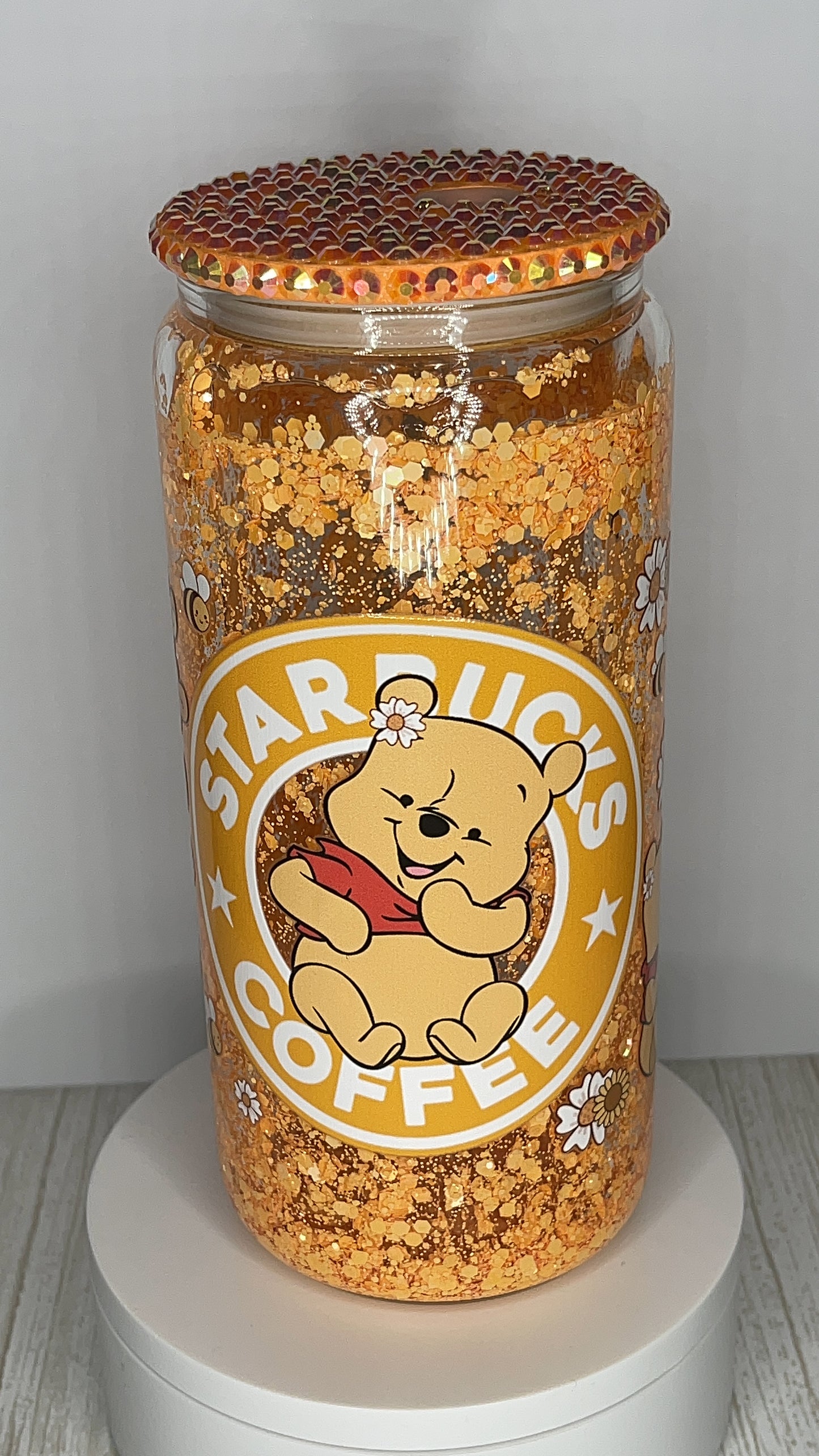 Orange Starbucks Winnie the Pooh Snow Globe Tumbler