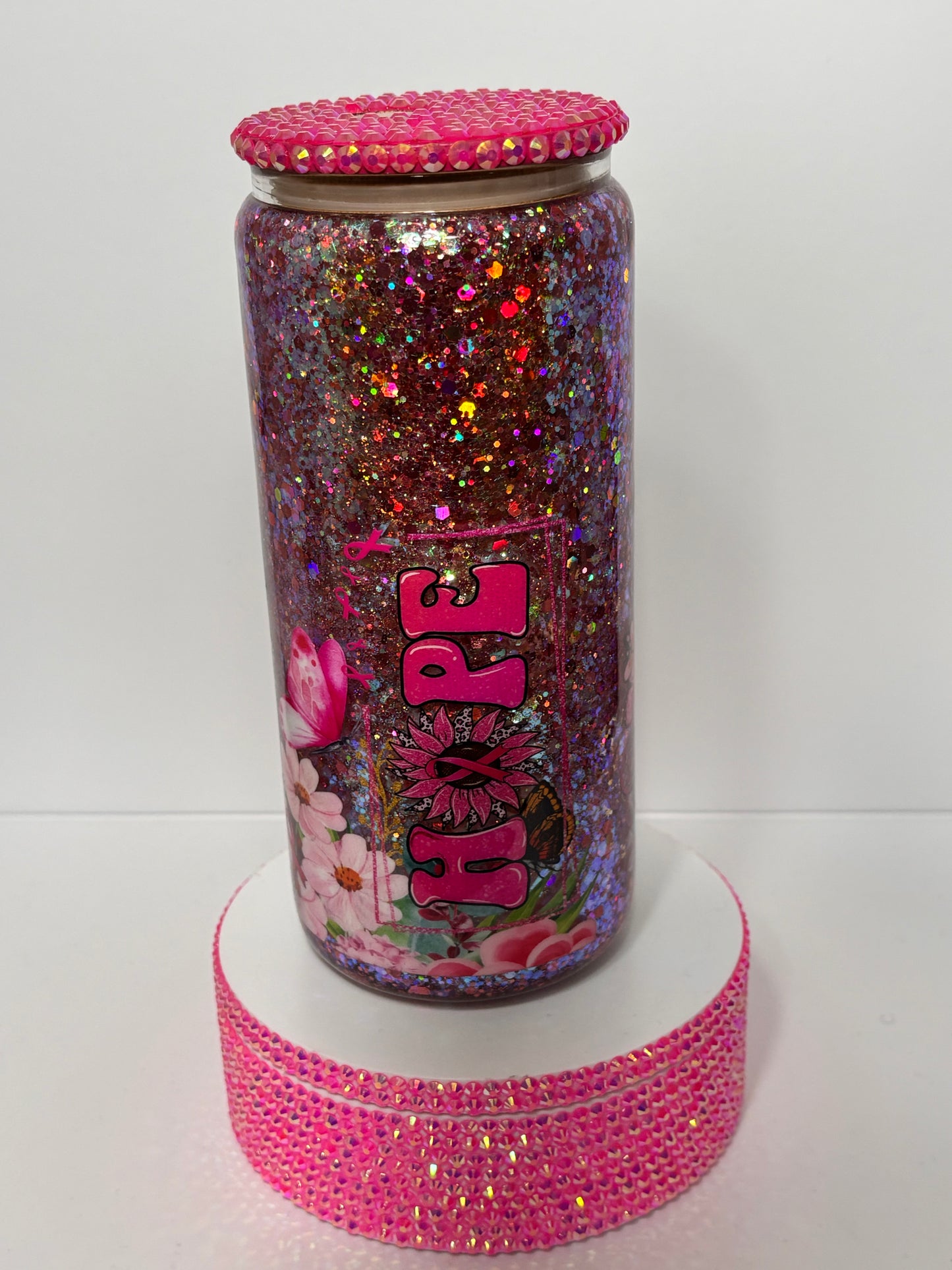 Breast Cancer Awareness Glitter SnowGlobe Tumbler