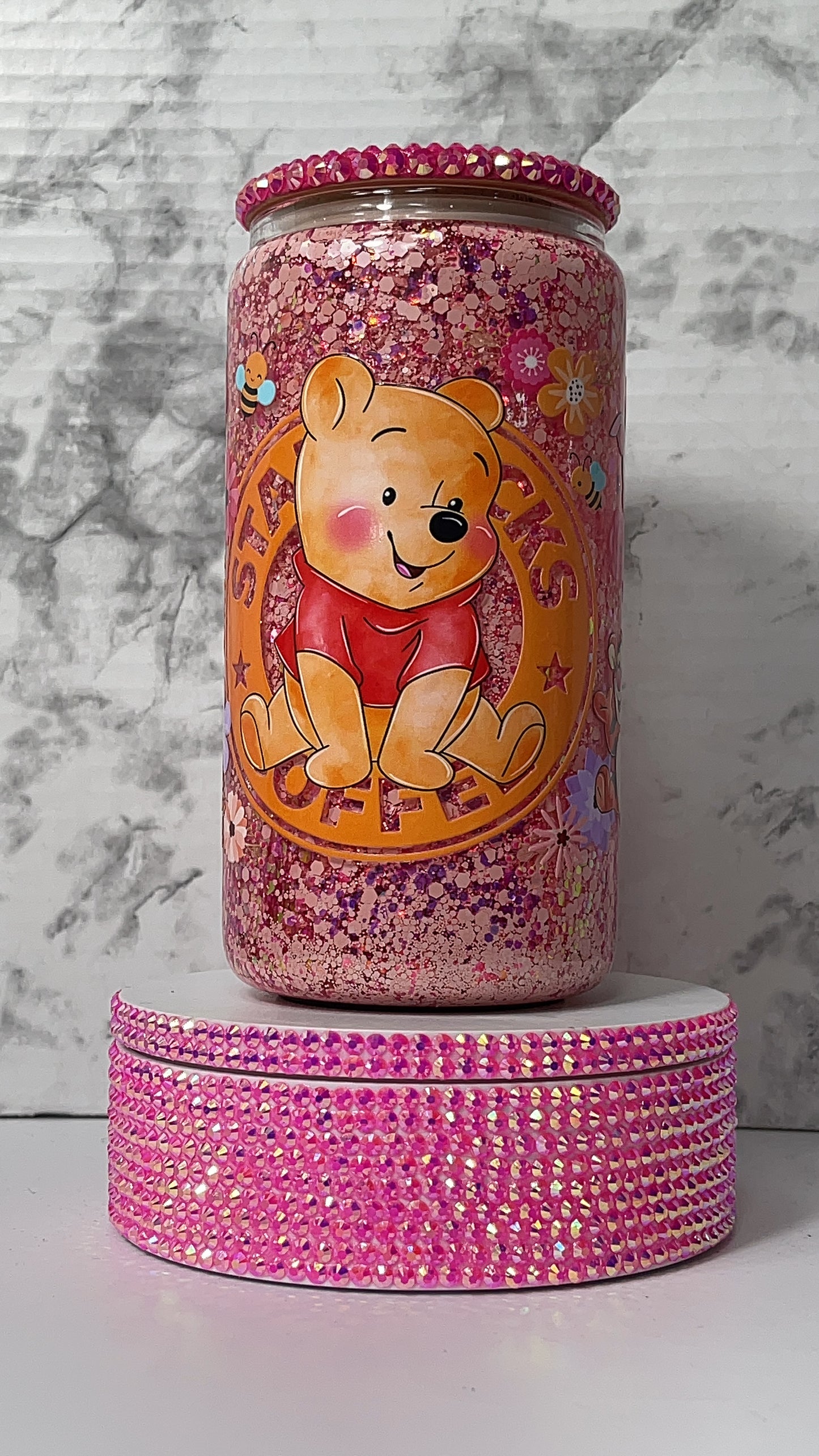 Pink Starbucks Winnie the Pooh Snowglobe Tumbler