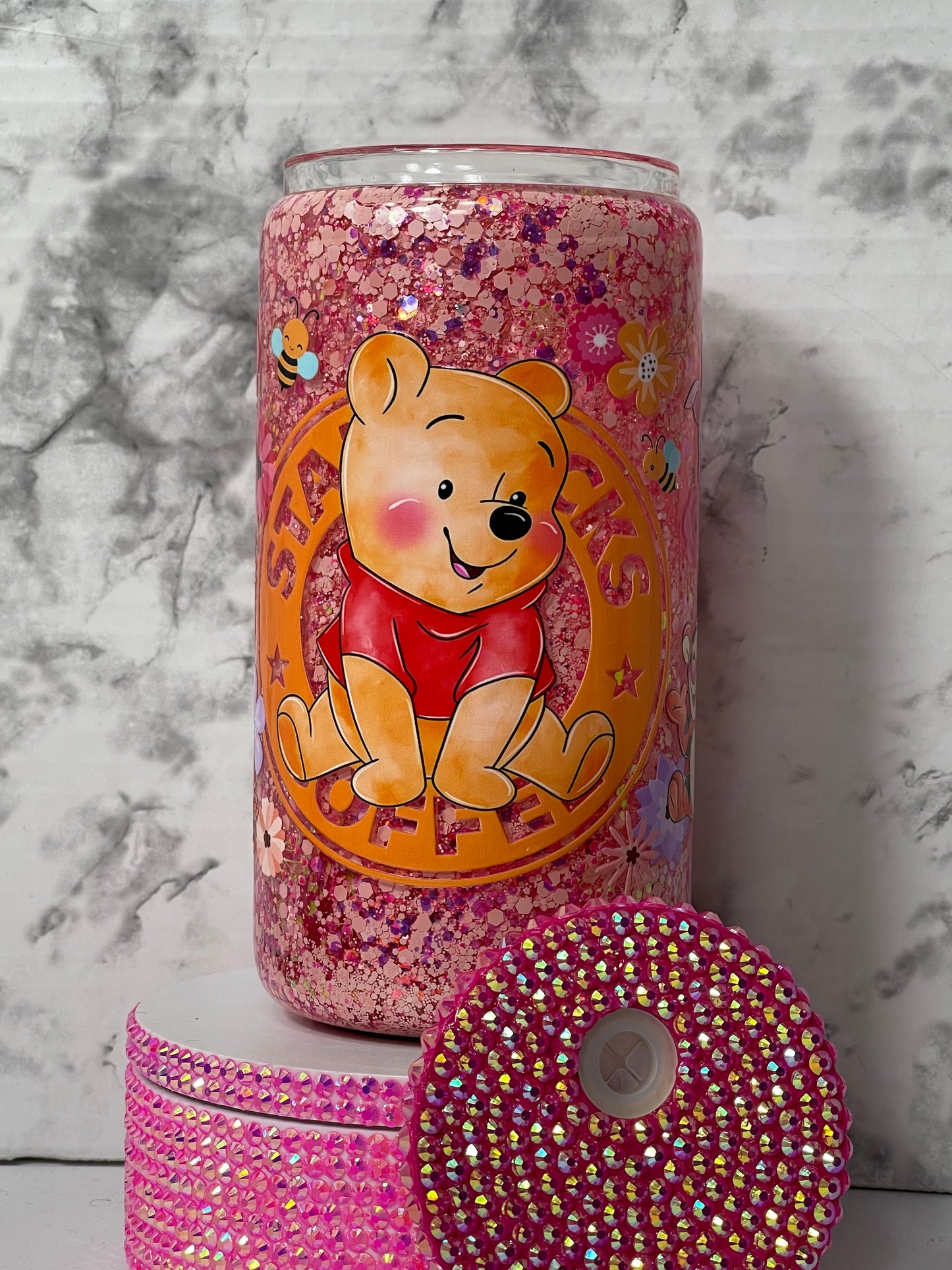 Pink Starbucks Winnie the Pooh Snowglobe Tumbler