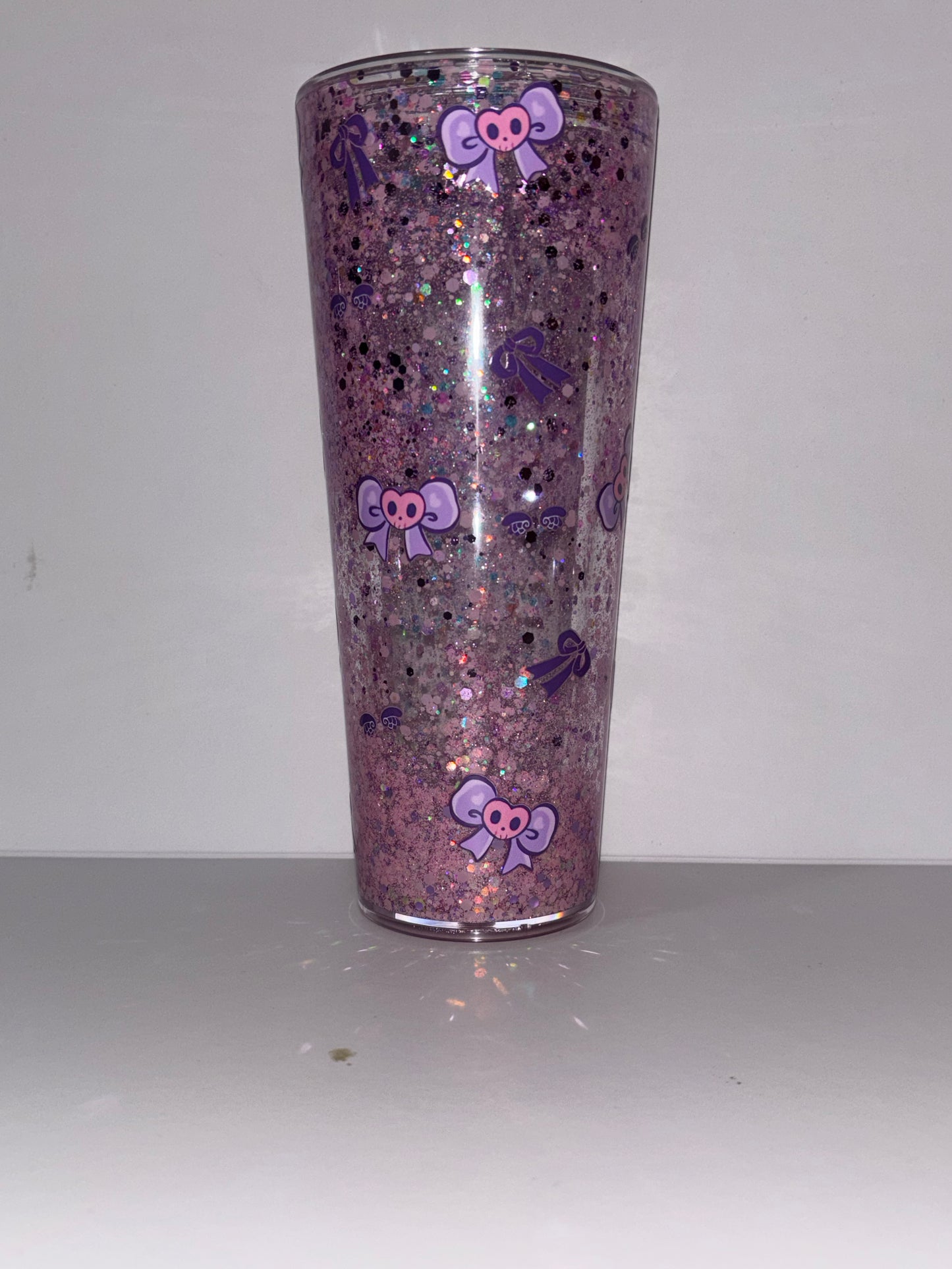 24oz Purple Kawaii Skull Snowglobe Tumbler | Ready to Ship Glitter Cup
