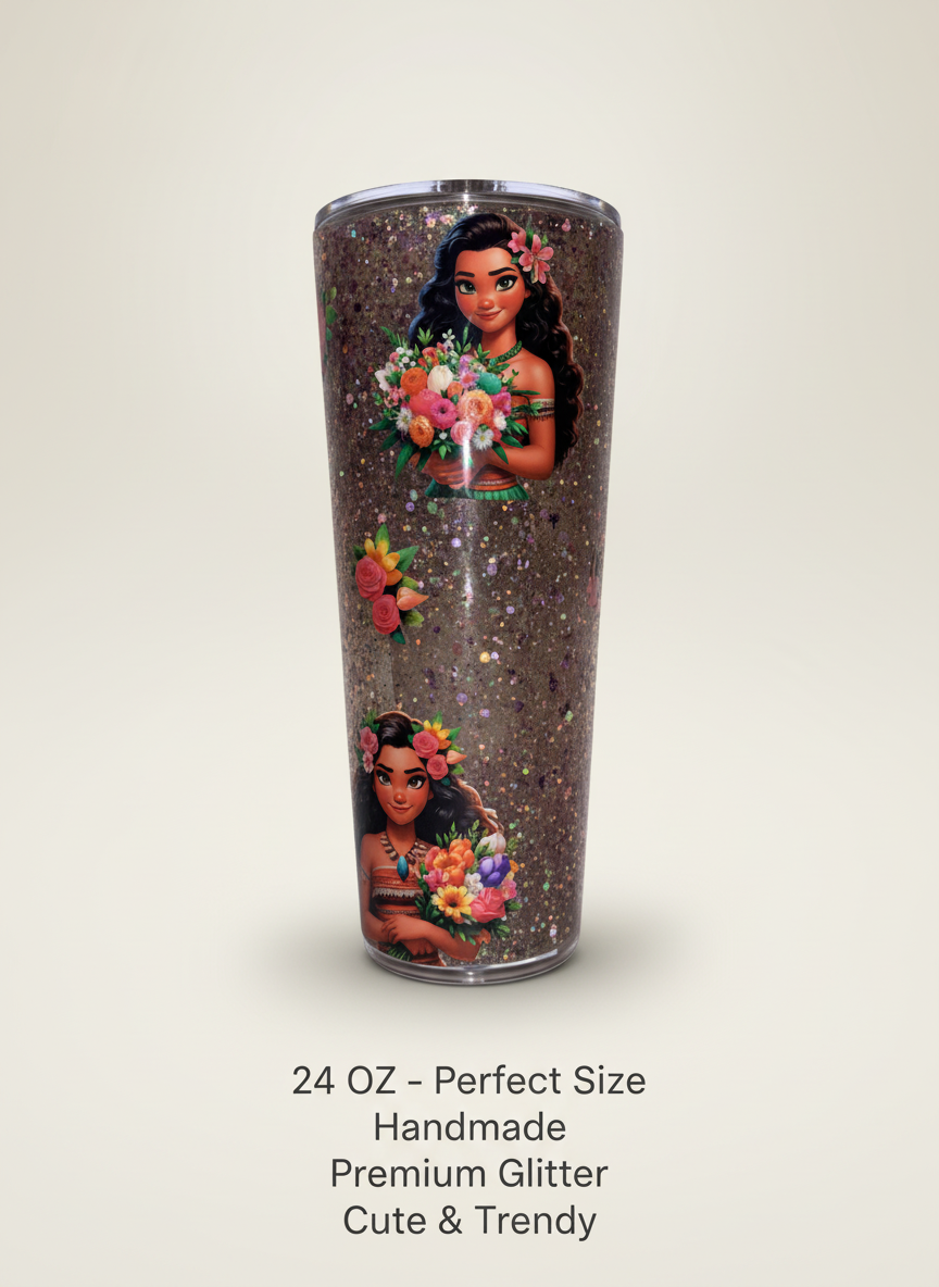 24oz Tropical Princess Snowglobe Tumbler | Ready to Ship Glitter Cup