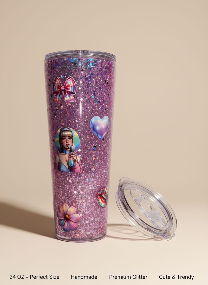 24oz Baddie Glam Snowglobe Tumbler | Ready to Ship Glitter Cup