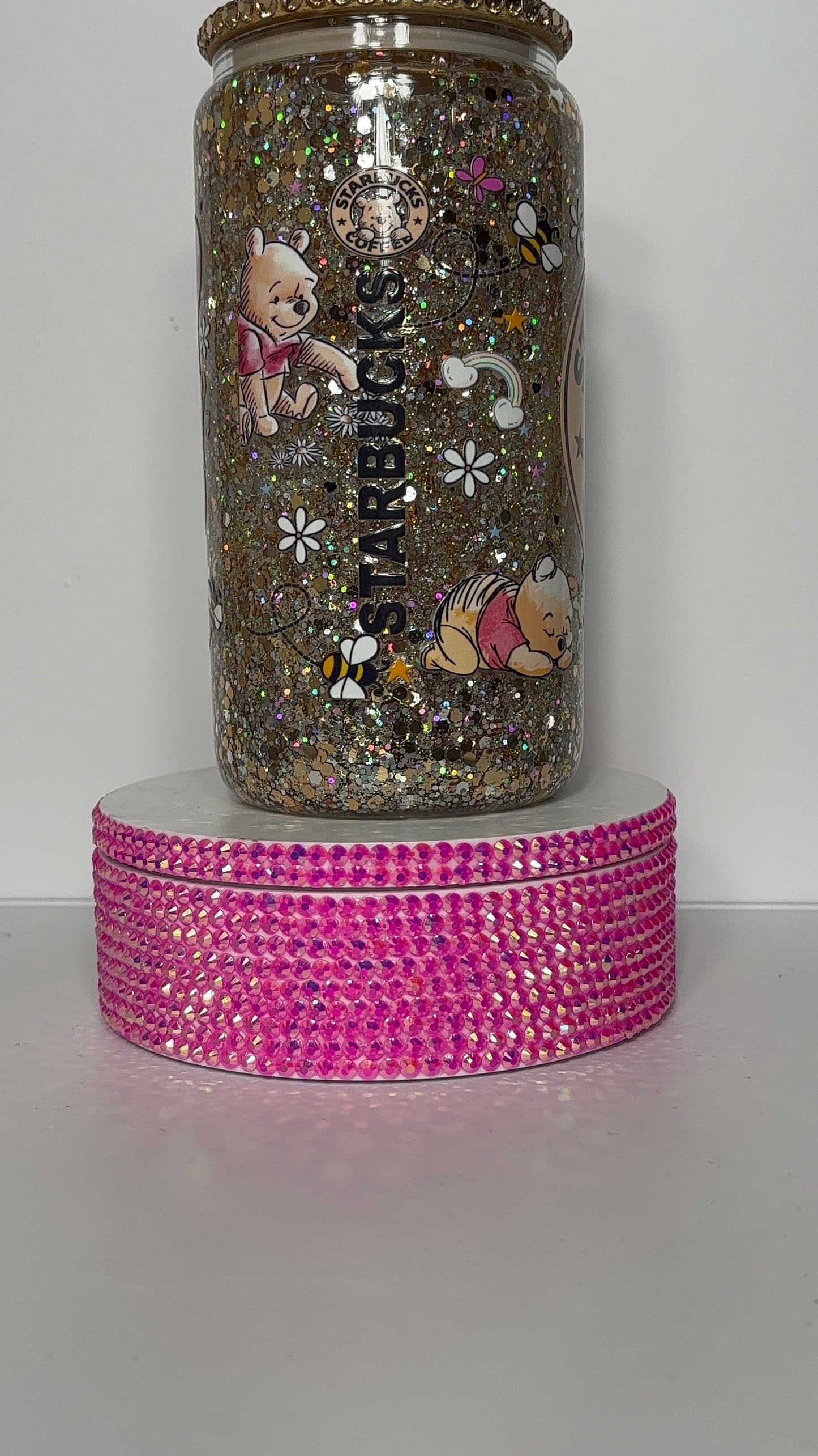 Gold Pooh Glitter Snow Globe Tumbler