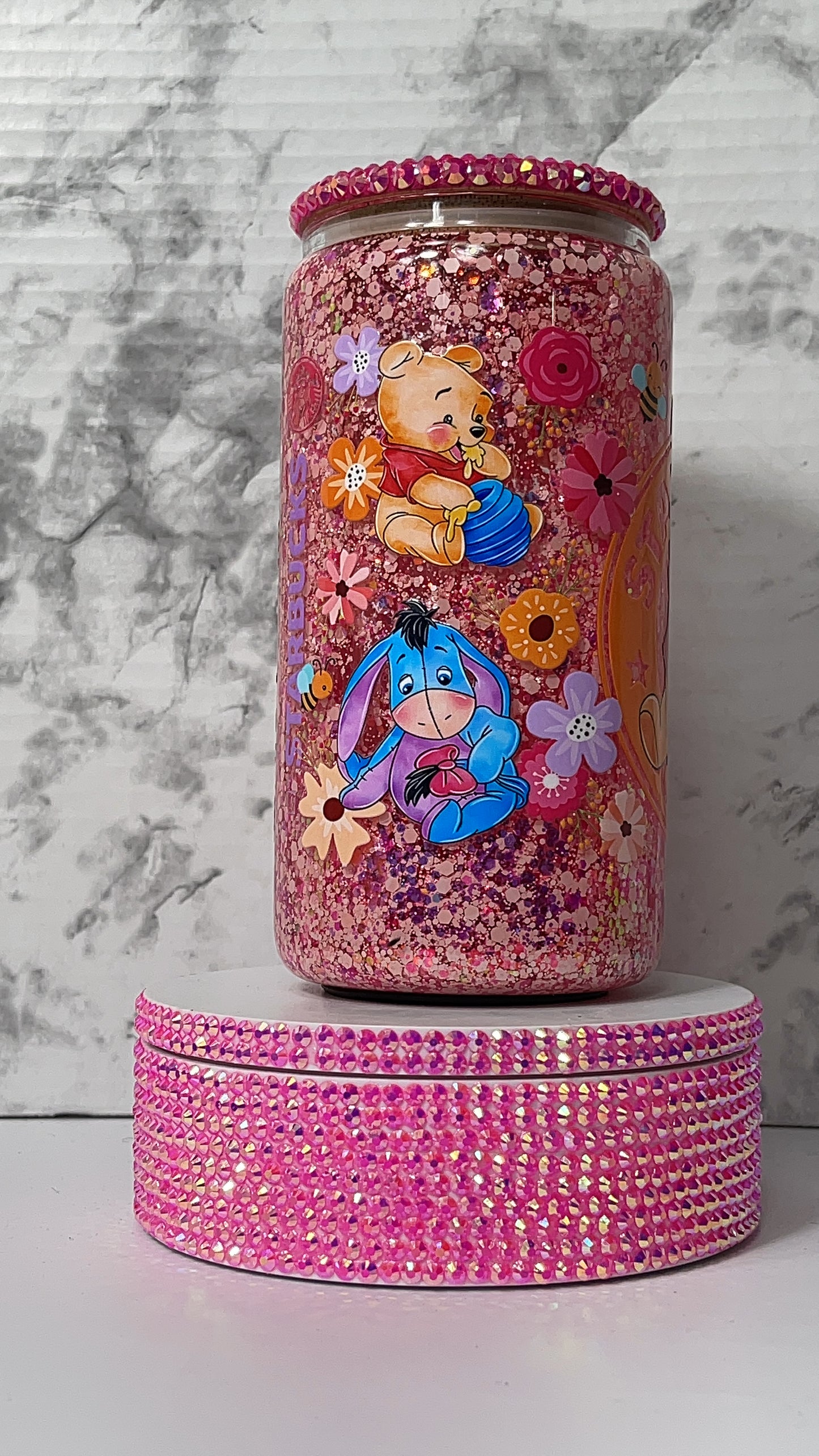 Pink Starbucks Winnie the Pooh Snowglobe Tumbler