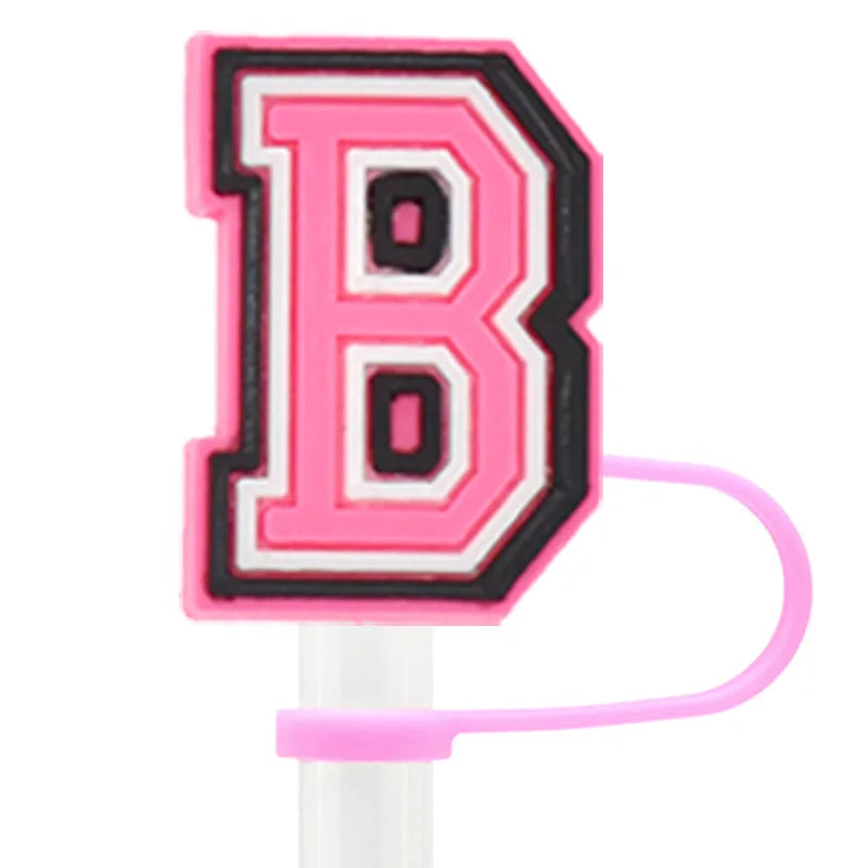 1PCS pink letter straw cap PVC pink Letter A B C D straw topper for tumble drinking charm decoration straw cover pen topper Gift