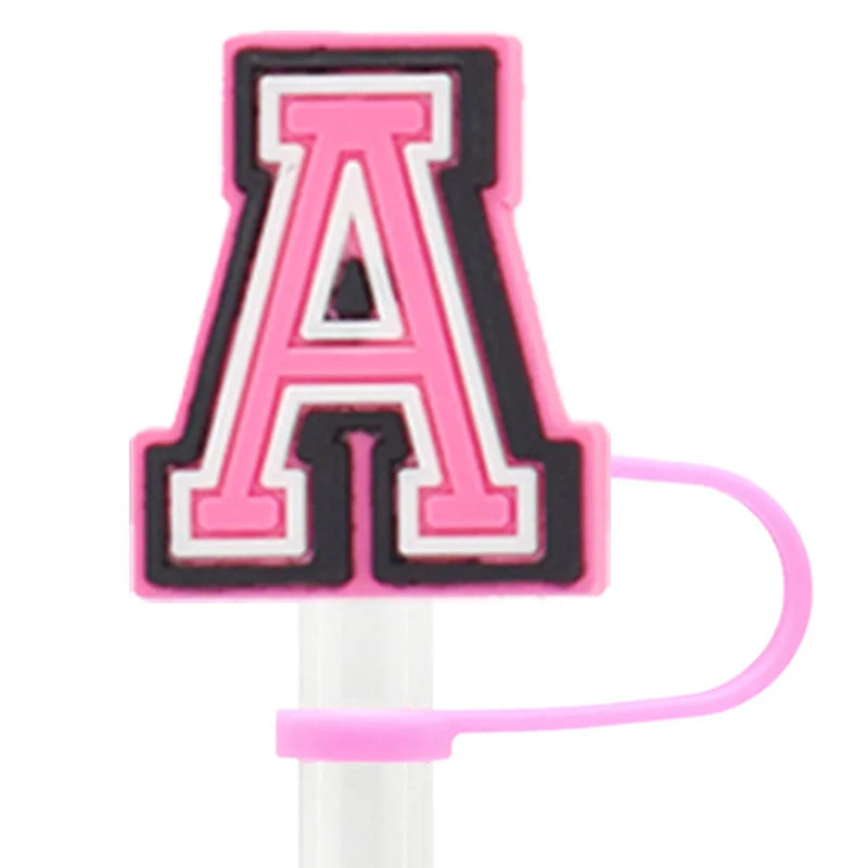 1PCS pink letter straw cap PVC pink Letter A B C D straw topper for tumble drinking charm decoration straw cover pen topper Gift