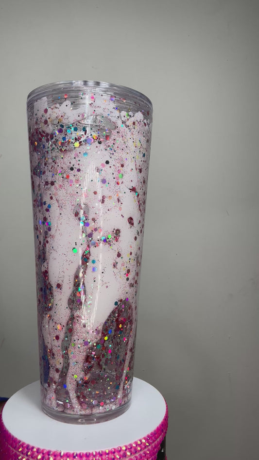 White w/ Pink Glitter Lava 24oz Tumbler